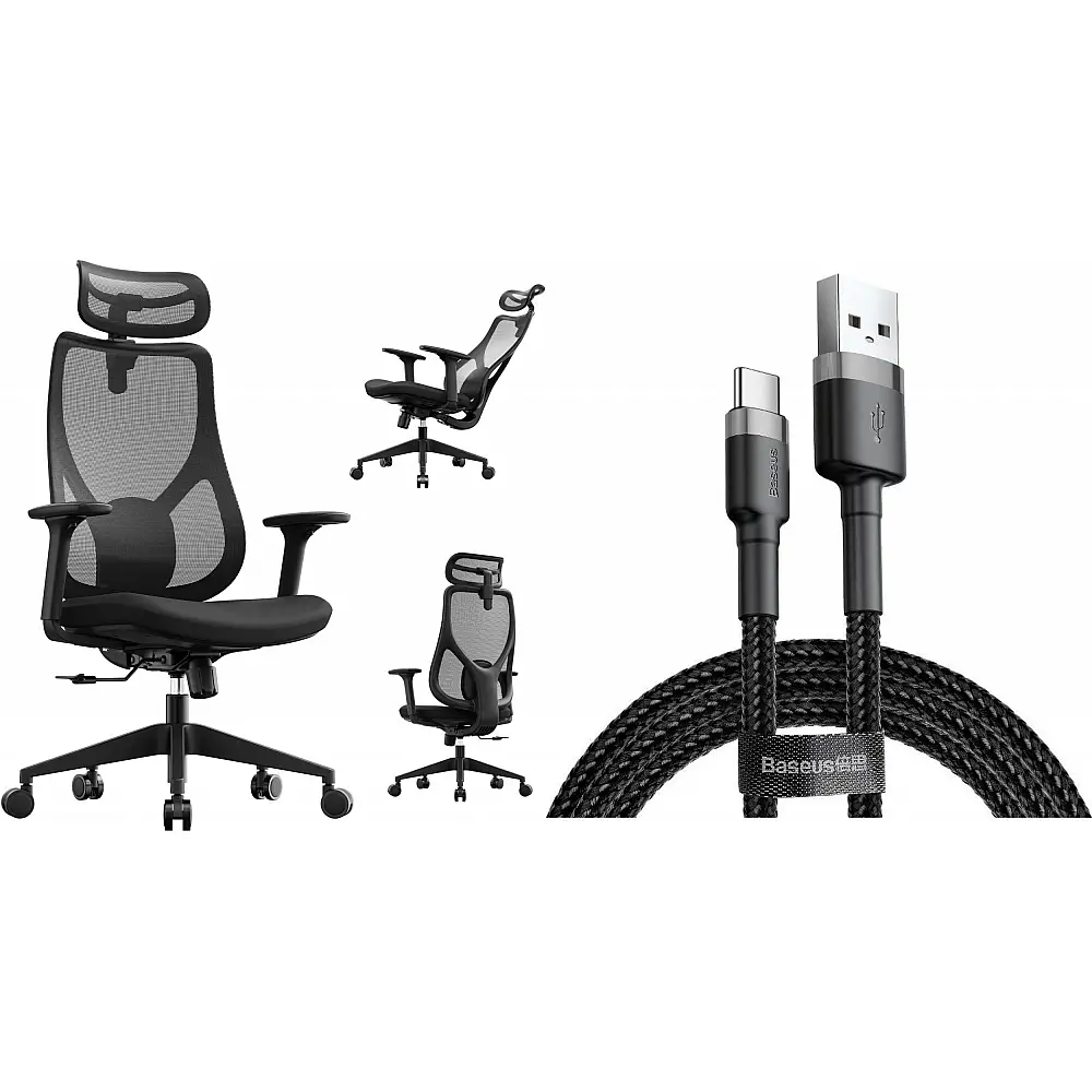 Krzesło biurowe SENSE7 Moyo Czarne + kabel usb