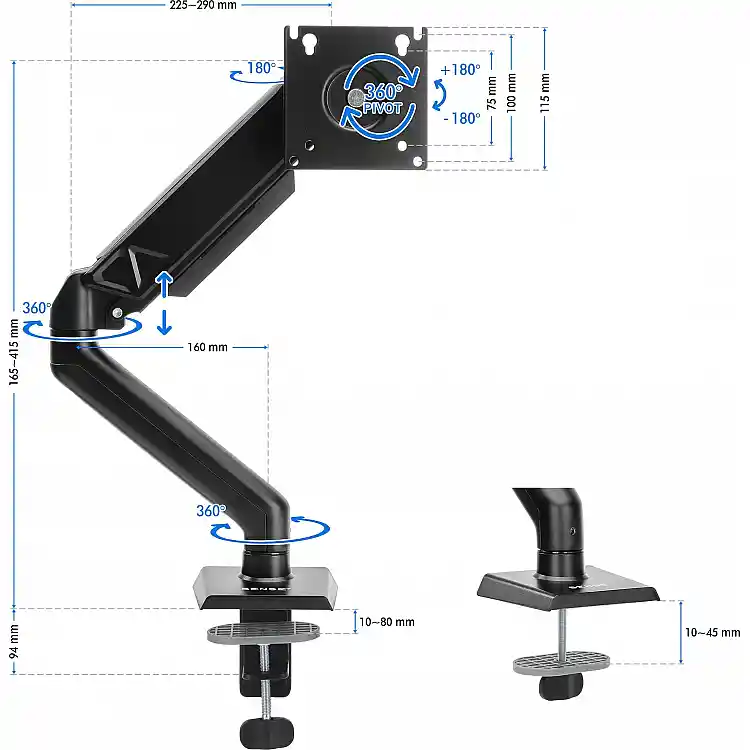 SENSE7 HANG Επιτραπέζια Βάση Οθόνης 17"-32", VESA 75x75 & 100x100mm