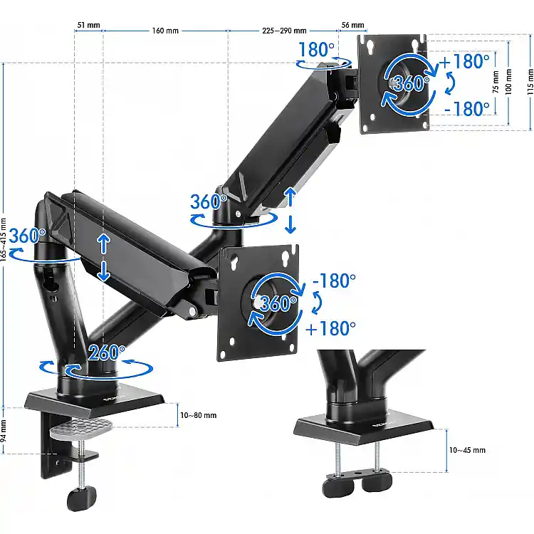 SENSE7 HANG DOUBLE Επιτραπέζια Βάση για 2 Οθόνες 17"-32", VESA 75x75/100x100mm