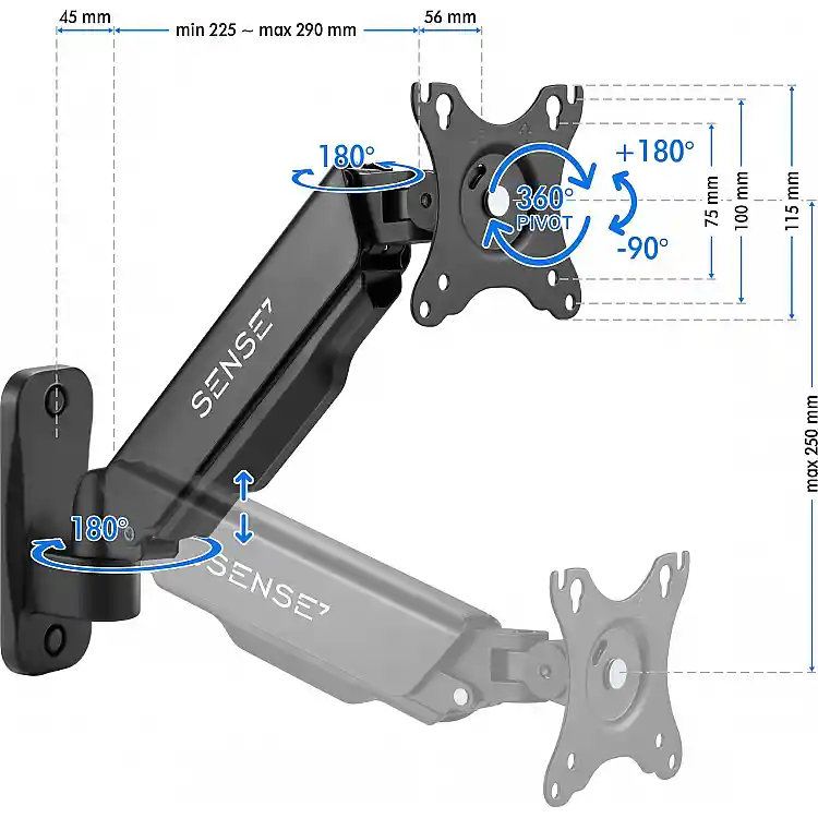 SENSE7 HANG WALL Βάση Τοίχου για Οθόνη 17"-32" με VESA 75x75mm