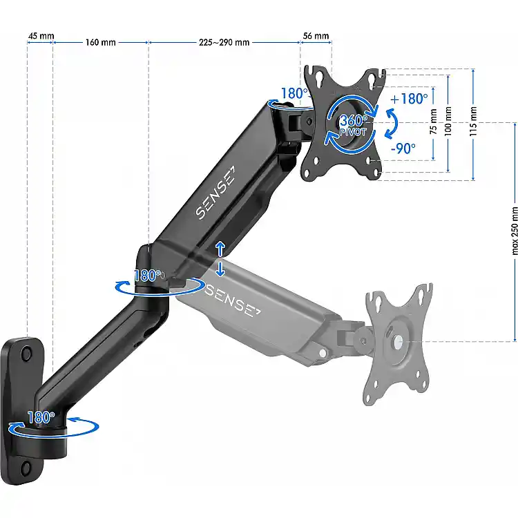 SENSE7 Hang Wall Arm Βραχίονας Τοίχου για Οθόνη 17"-32", VESA 75x75mm