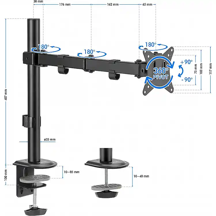 SENSE7 Float Arm Επιτραπέζια Βάση Οθόνης 17"-32", VESA 75x75 & 100x100 mm