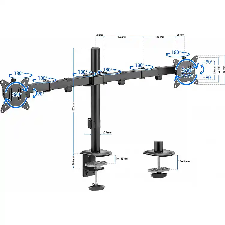 SENSE7 FLOAT DOUBLE Επιτραπέζια Βάση για 2 Οθόνες 17"-32" VESA 75x75mm