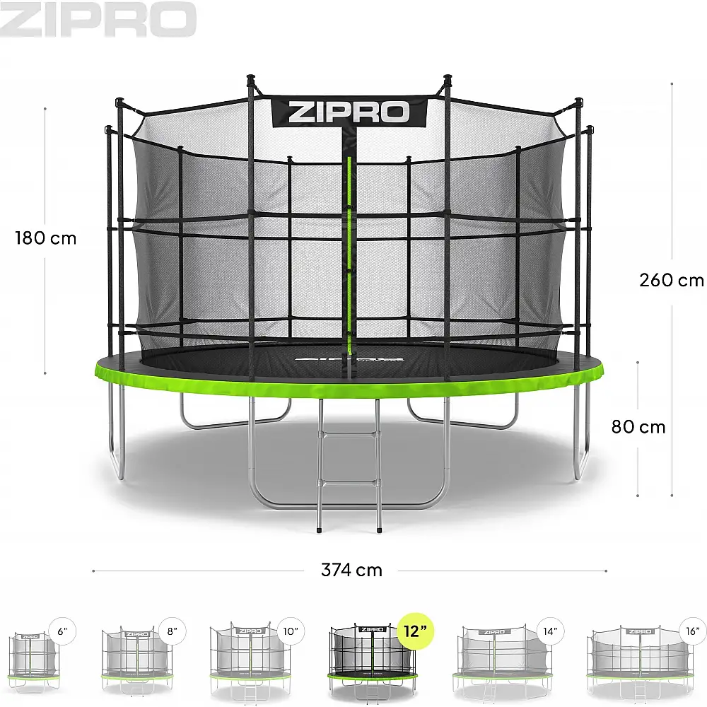 Trampolina ogrodowa Zipro Jump Pro z siatką wewnętrzną 12FT 374cm + Mata Celnościowa
