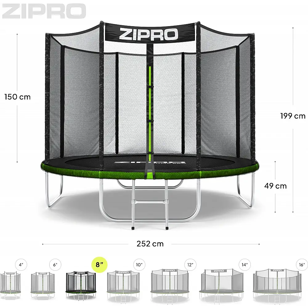 Trampolina ogrodowa Zipro Jump Pro z siatką zewnętrzną 8FT 252cm + Mata Celnościowa