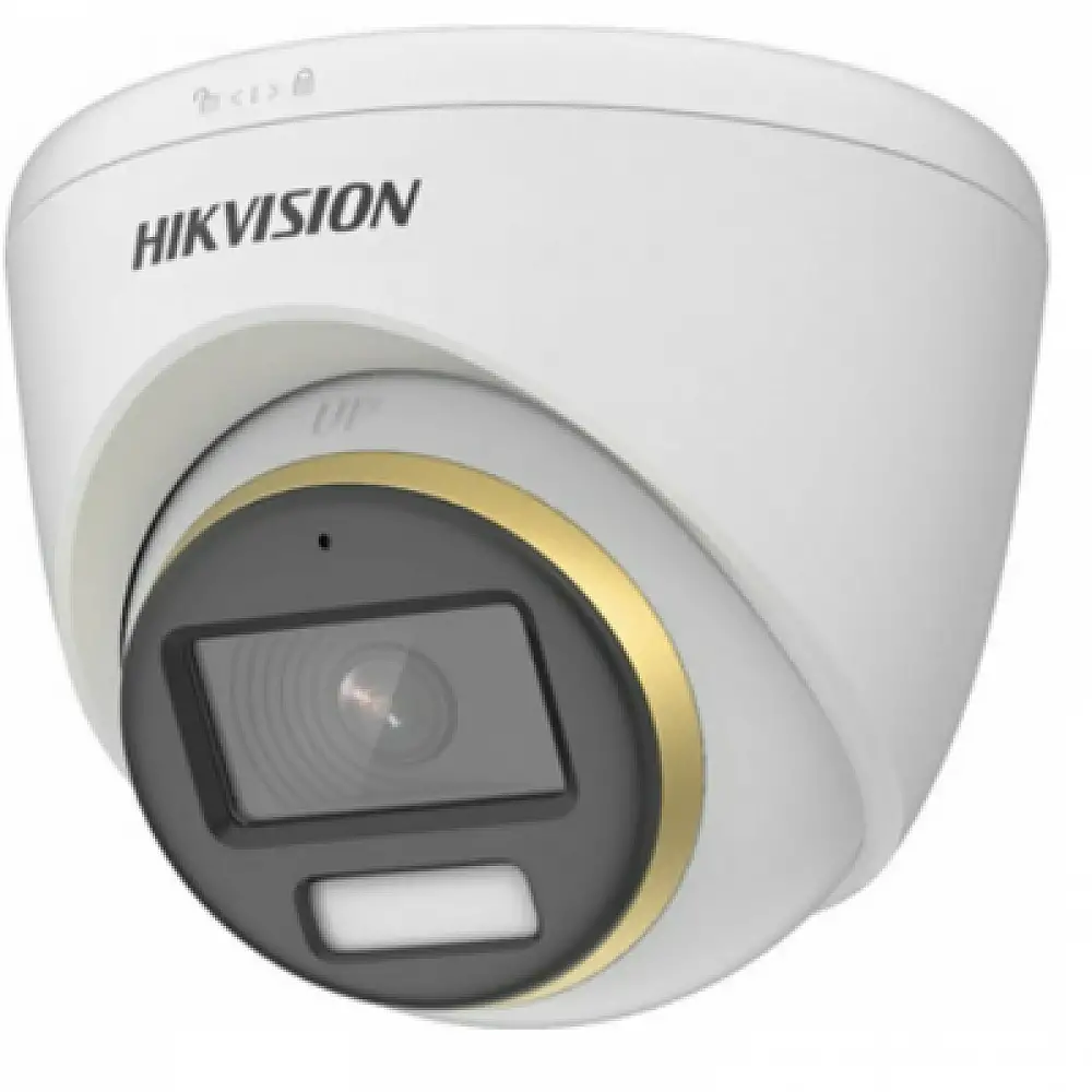 HIKVISION DS-2CE72DF3T-FS 2.8 Υβριδική Κάμερα Dome ColorVu 2MP, με φακό 2.8mm, εμβέλεια λευκού φωτός 40 μέτρα και ενσωματωμένο μικρόφωνο.
