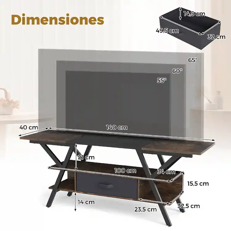Costway Ράφι TV με LED Φώτα για Τηλεοράσεις 65 ιντσών Ρουστίκ Καφέ HV10753DE-CF