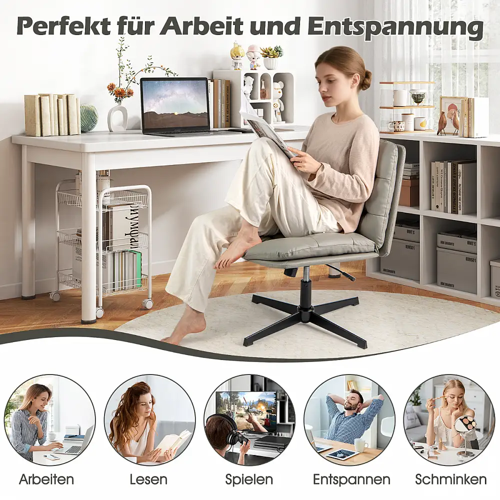 Costway Περιστρεφόμενη Πολυθρόνα Γραφείου με Παχιά Επένδυση σε Γκρι Χρώμα JV13222GR