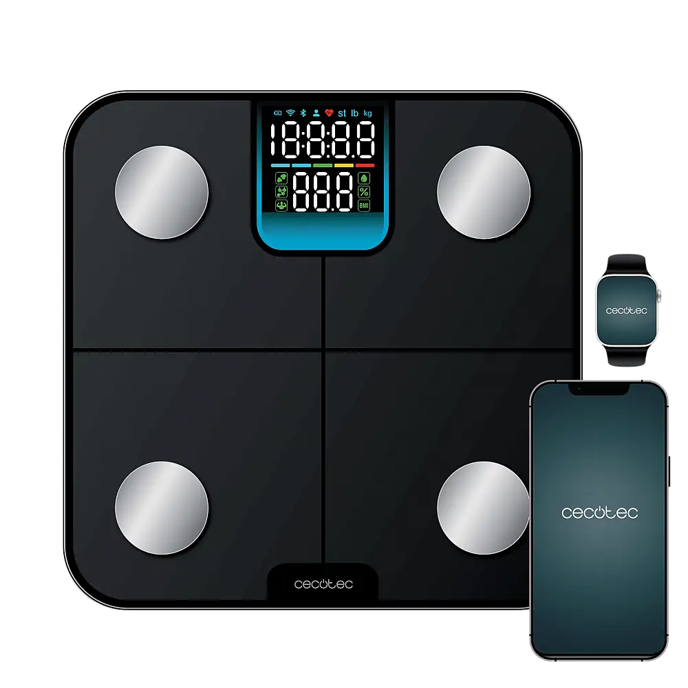 Cecotec Ψηφιακή Smart Ζυγαριά Μπάνιου Surface Precision HealthySmart με Ανάλυσης Σώματος Εφαρμογή, Bluetooth και 25 Δείκτες, 28x28 cm, Οθόνη LCD, Μέγιστο Βάρος 180 kg CEC-116269