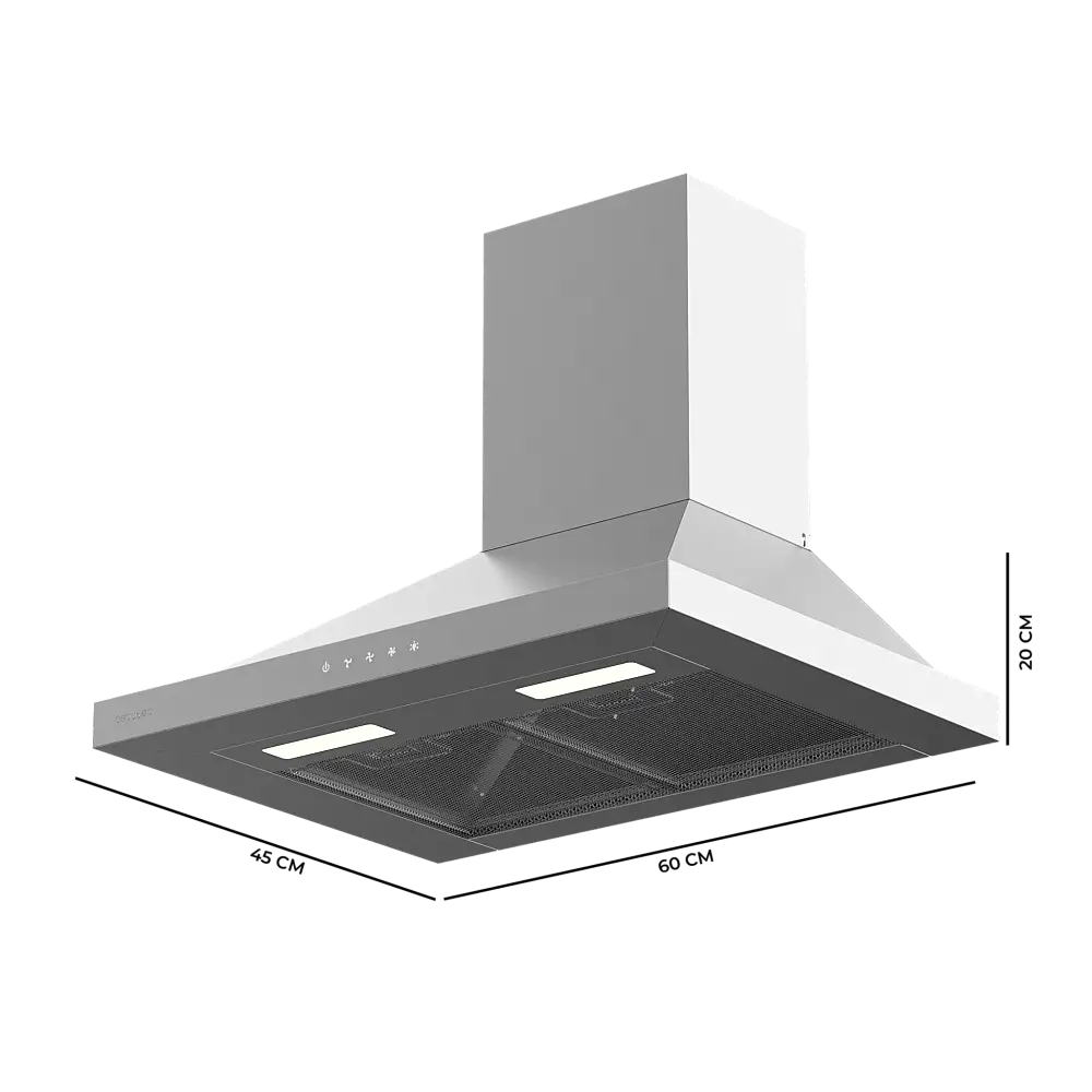 Cecotec Απορροφητήρας Bolero Flux PT 604000 Inox A+++ Πυραμίδα 60cm, 427,6m3/h, 3 ταχύτητες, SS Touch Control, Ινοξ Φινίρισμα, Ενεργειακή Κλάση A+++, DC Μοτέρ, Led Φωτισμός, Αλουμίνιο & Φίλτρα Άνθρακα CEC-110296