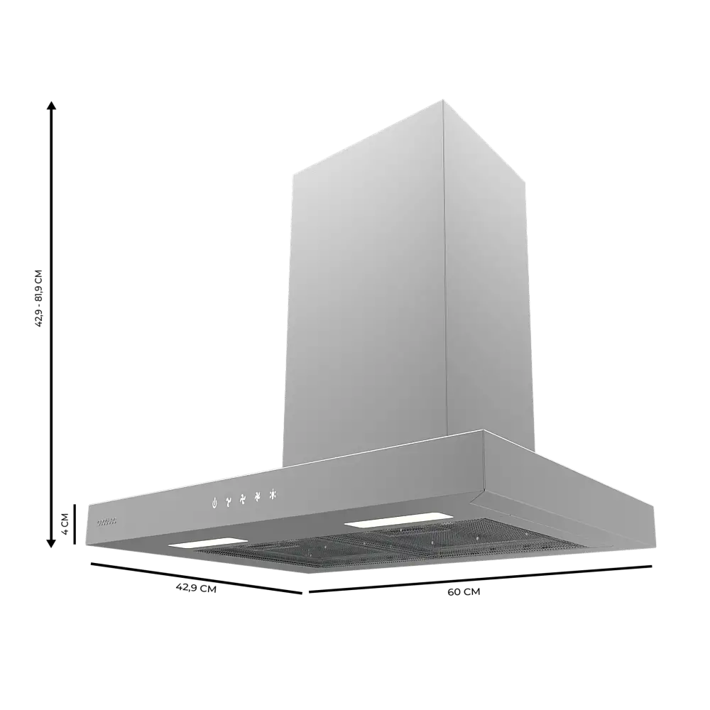 Cecotec Απορροφητήρας Bolero Flux TT 604000 Inox A++ Εξαγωγέας καπνού "T" 60cm, 393m³/h, 3 ταχύτητες, SS Touch Control, Ανοξείδωτο, Ενεργειακή Κλάση A++, DC Μοτέρ, Led φωτισμός, Φίλτρα Αλουμινίου & Άνθρακα. CEC-110297