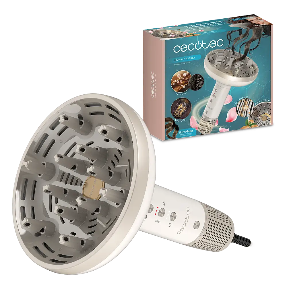 Cecotec Ηλεκτρικός Διαχυτής Φισούνα DryWave XXL για Καλοσχηματισμένες Μπούκλες με Έλαιο Αργκάν και Κερατίνη, PlasmaTech για Αντιφριζάριασμα, Αθόρυβος και Ισχυρός Κινητήρας BLDC, Λειτουργία Soft, 3 Ταχύτητες και Θερμοκρασίες, 12 Δόντια και Εργονομική Λαβή