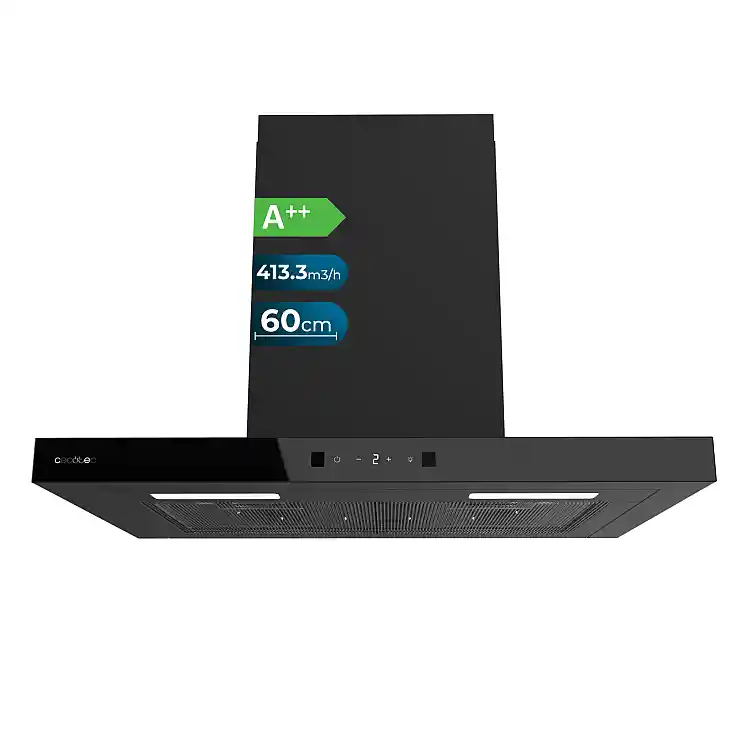CECOTEC Απορροφητήρας Κουζίνας Bolero Flux TT 604400 Black A++ Τύπου Τ 60cm με 413,3m³/h, Αισθητήριο Αφής, BLDC Motor, Booster, Χειρονομιακό Έλεγχο και Φίλτρα Άνθρακα CEC-110299