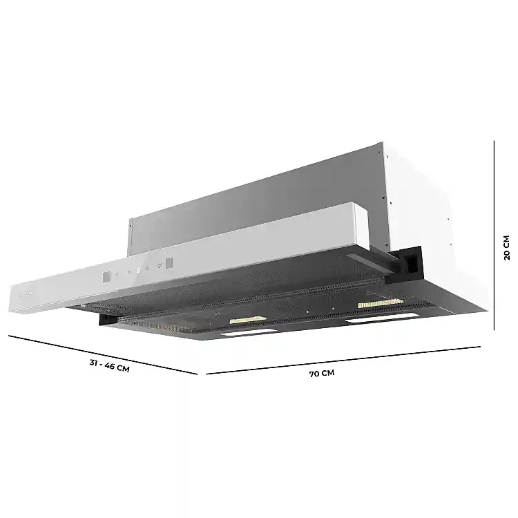 CECOTEC Τηλεσκοπικός Απορροφητήρας 70 εκ., Bolero Flux TLT 704400 Glass White A+++ 431,2 m³/h, Λευκός Γυάλινος, Inox, DC Motor, Touch Control, Booster, με Φίλτρα Άνθρακα για Ανακυκλοφορία CEC-110287