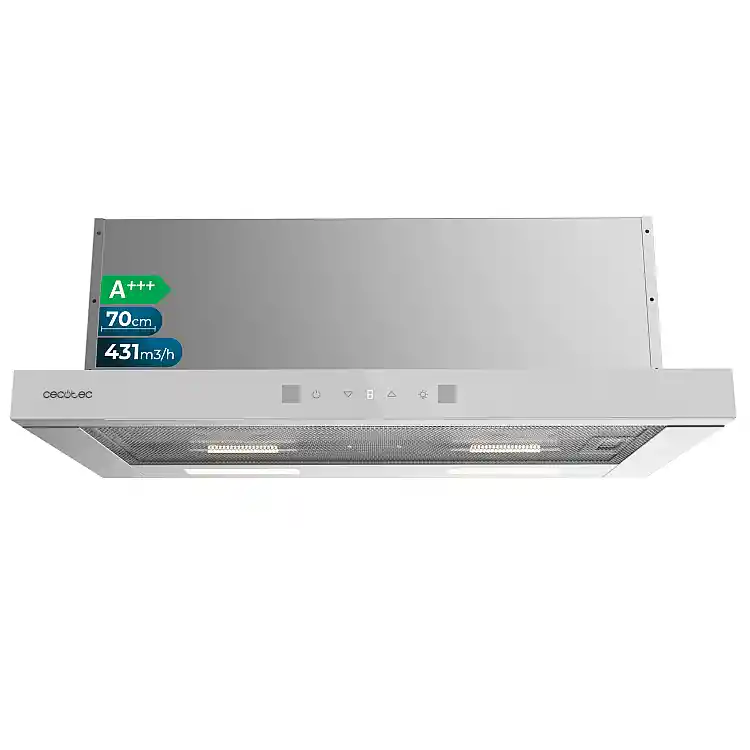 CECOTEC Τηλεσκοπικός Απορροφητήρας 70 εκ., Bolero Flux TLT 704400 Glass White A+++ 431,2 m³/h, Λευκός Γυάλινος, Inox, DC Motor, Touch Control, Booster, με Φίλτρα Άνθρακα για Ανακυκλοφορία CEC-110287