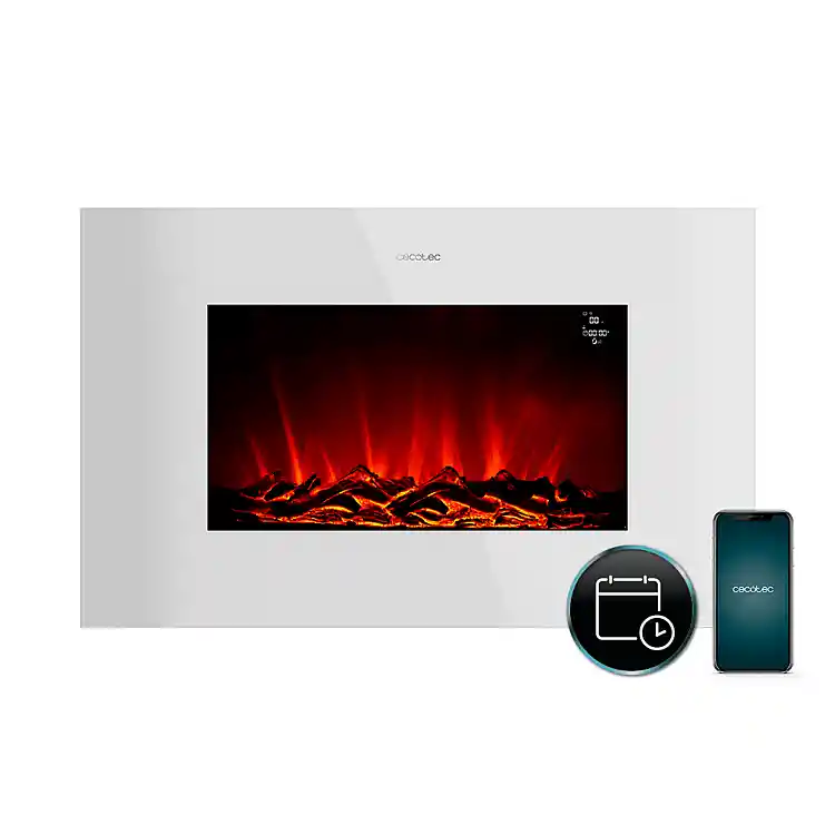 CECOTEC Ηλεκτρικό Τζάκι 35" 2000W ReadyWarm 3590 Flames Connected White με Wi‑Fi, Τηλεχειριστήριο, Πάνελ από Ενισχυμένο Γυαλί, Ρυθμιζόμενη Φλόγα, Εβδομαδιαίο Χρονοδιακόπτη και Αισθητήρα Ανοιχτής Πόρτας CEC-117777