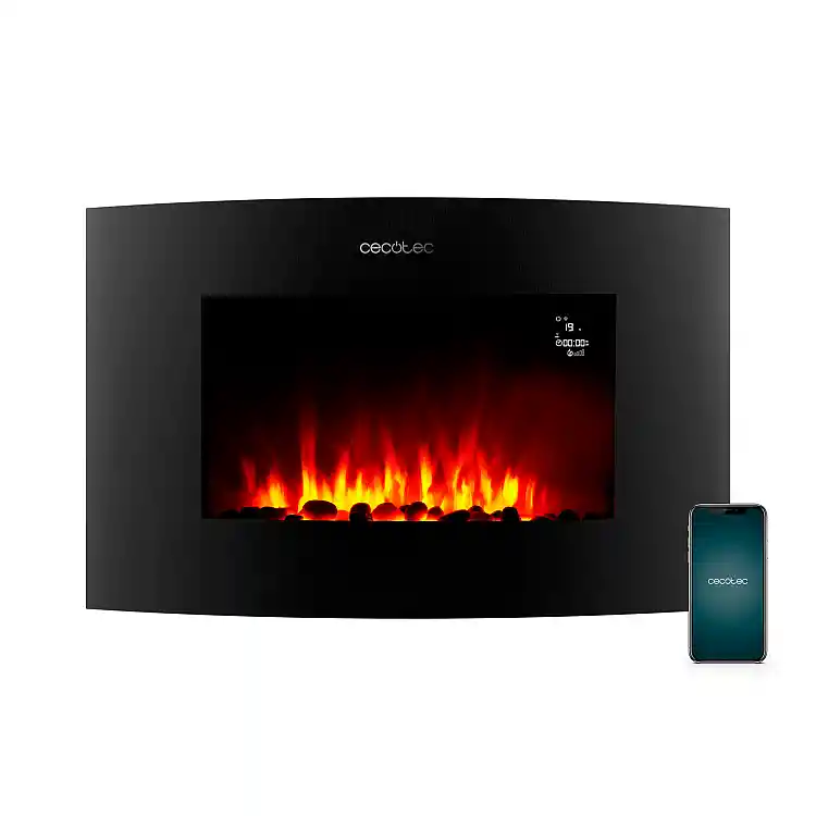 CECOTEC Ηλεκτρικό Διακοσμητικό Τζάκι ReadyWarm 3560 Curved Flames Connected 35" 2000W με Wi‑Fi, Τηλεχειριστήριο και Καμπύλο Κρύσταλλο Τεμπερλένιο CEC-117776