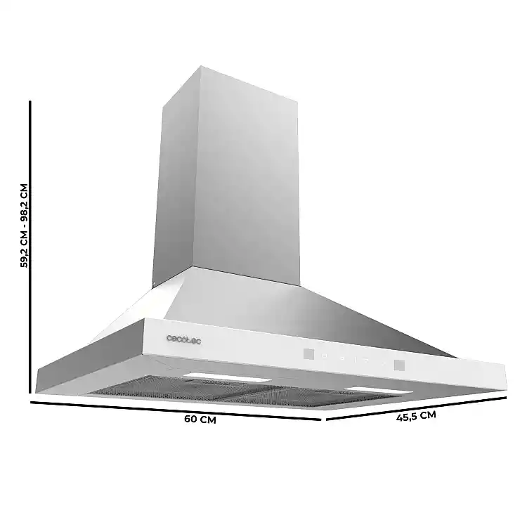 CECOTEC Απορροφητήρας Πυραμίδα 60 cm Bolero Flux PT 604400 Inox A+++, 449,5 m³/h, Λευκό Γυαλί/Ανοξείδωτο Ατσάλι, BLDC, Χειρισμός με Κίνηση Χεριού, Booster, Πλενόμενα Φίλτρα, Φίλτρα Άνθρακα για Ανακύκλωση CEC-110290