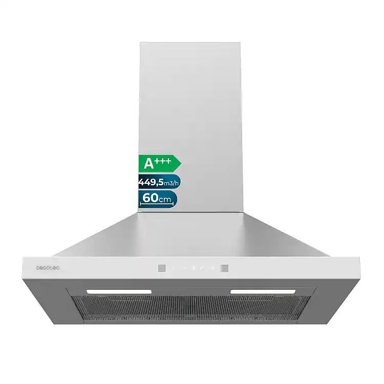CECOTEC Απορροφητήρας Πυραμίδα 60 cm Bolero Flux PT 604400 Inox A+++, 449,5 m³/h, Λευκό Γυαλί/Ανοξείδωτο Ατσάλι, BLDC, Χειρισμός με Κίνηση Χεριού, Booster, Πλενόμενα Φίλτρα, Φίλτρα Άνθρακα για Ανακύκλωση CEC-110290