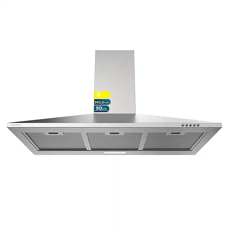 CECOTEC Απορροφητήρας Πυραμιίδα 90 cm Bolero Flux PM 904000 Inox, Ανοξείδωτος, Κινητήρας DC, Ενεργειακή Κλάση A, 382,5 m³/h, LED, με Φίλτρα Άνθρακα CEC-109975