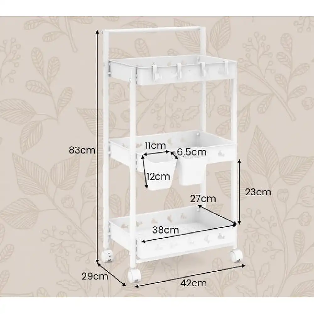 Τρόλεϊ Κουζίνας 3 Επιπέδων με Ρόδες  42 x 29 x 83 cm Λευκό JZ10202WH Costway