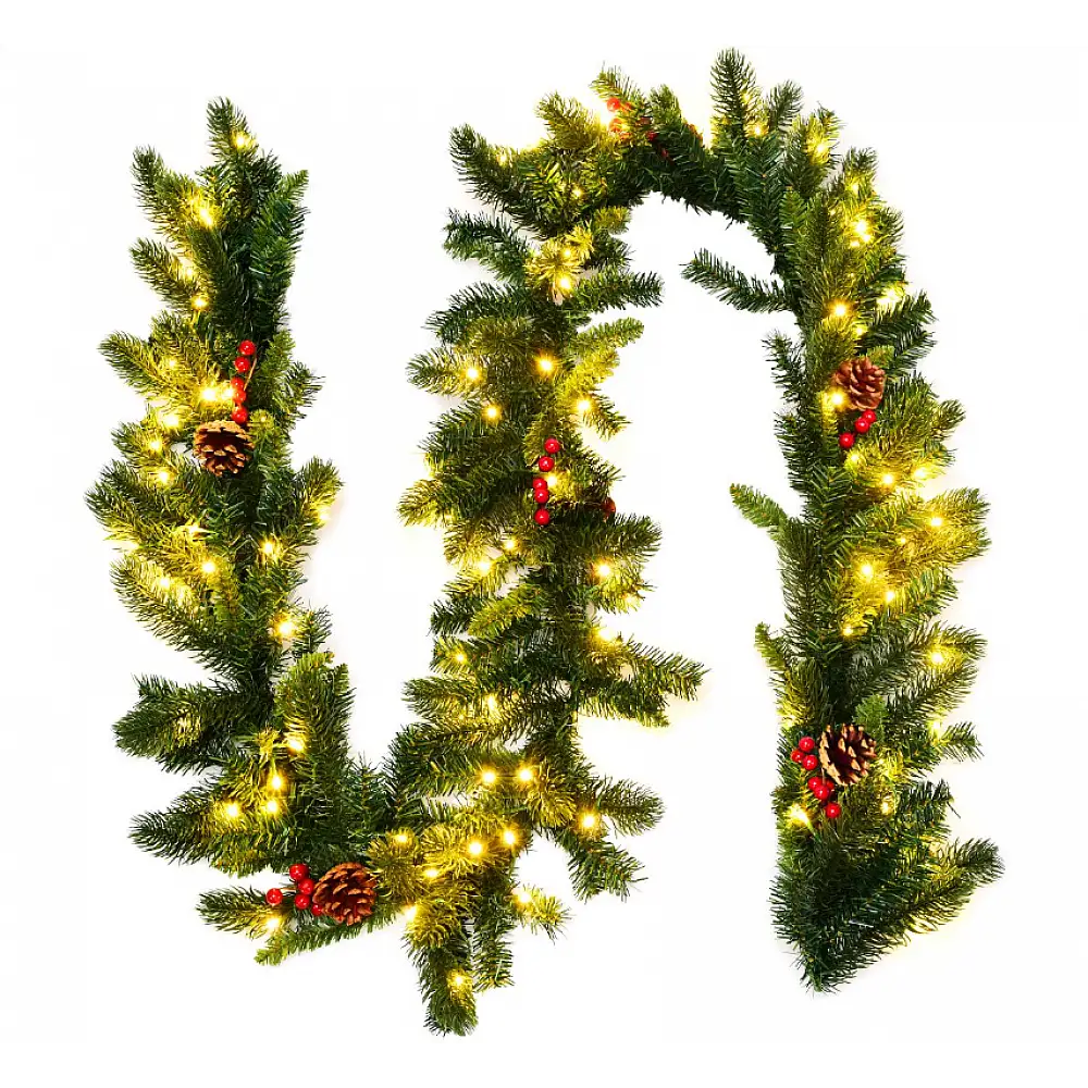 Χριστουγεννιάτικη Γιρλάντα Πεύκου 2,70m με 100 LED Φώτα CM22798 Costway