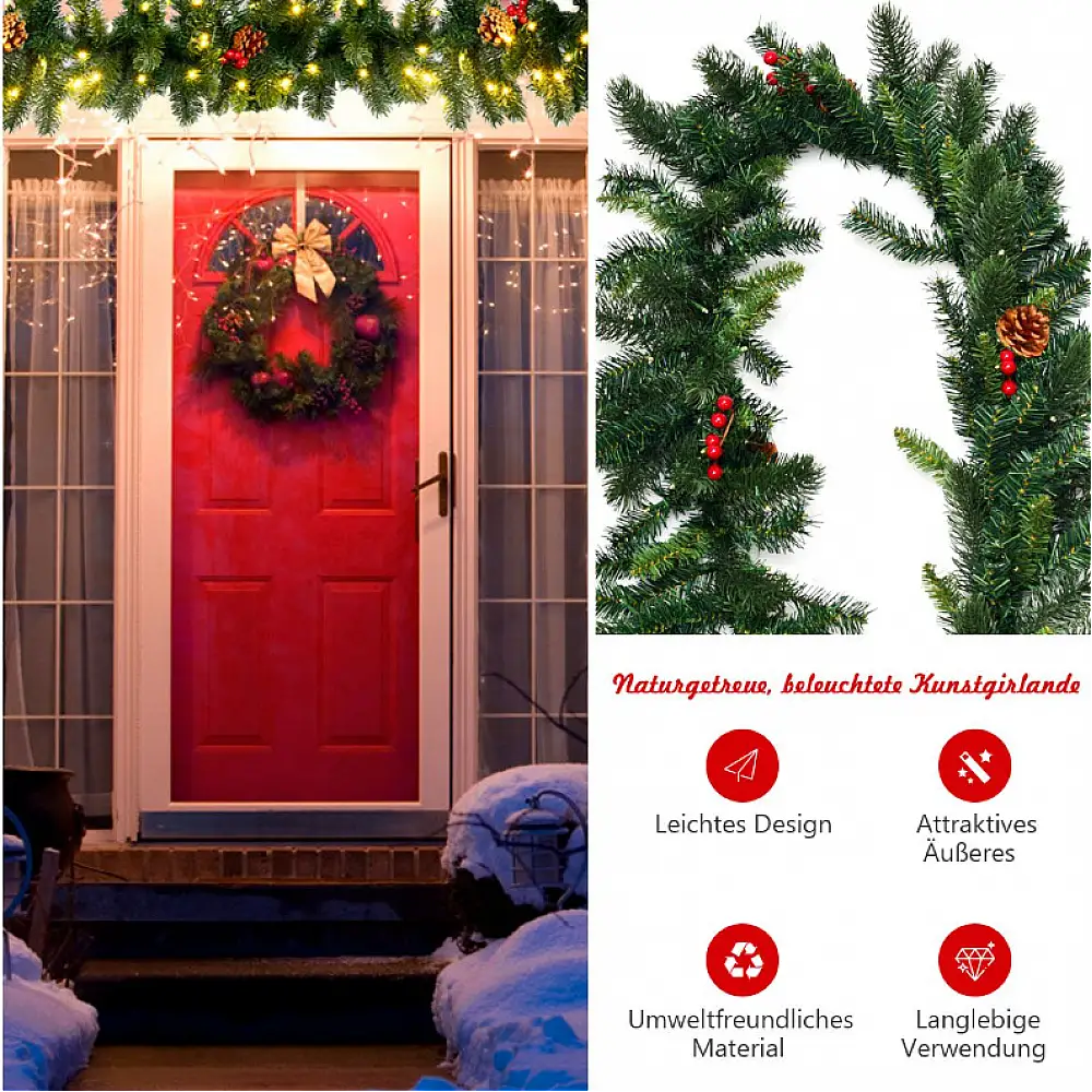 Χριστουγεννιάτικη Γιρλάντα Πεύκου 2,70m με 100 LED Φώτα CM22798 Costway