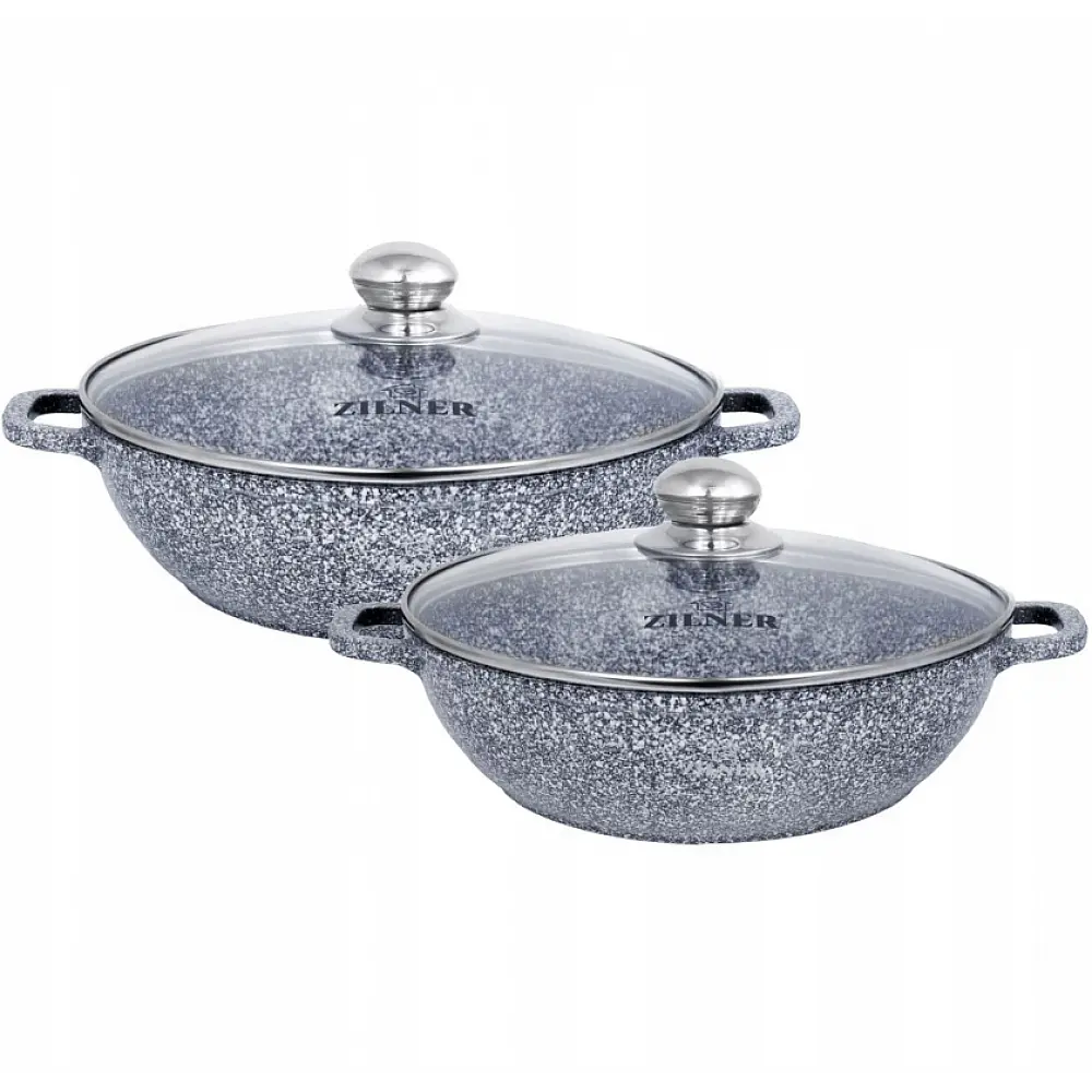 Σετ Κατσαρόλες Wok με Μαρμάρινη Επίστρωση 2 τεμάχια 28-32 cm Γκρι ZL-8609 ZILNER