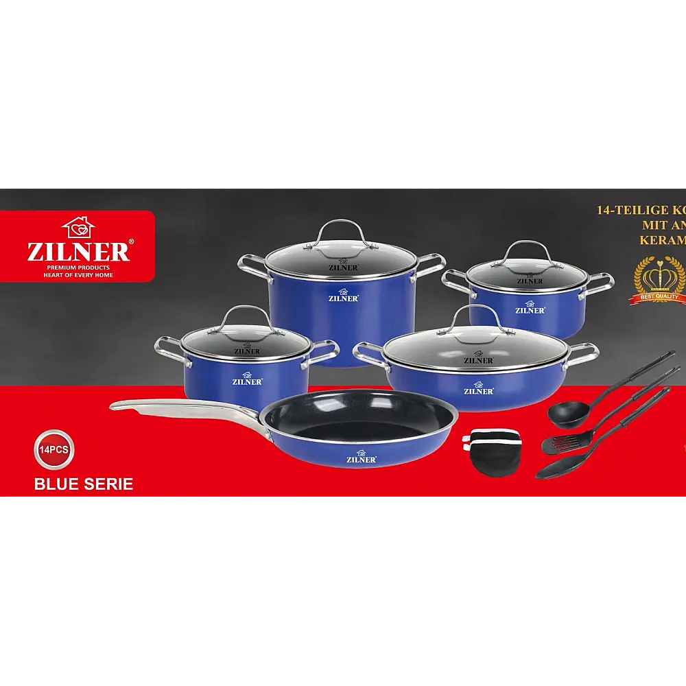 Σετ Μαγειρικά Σκεύη 14 τεμάχια Μπλε  ZL-8136 ZILNER