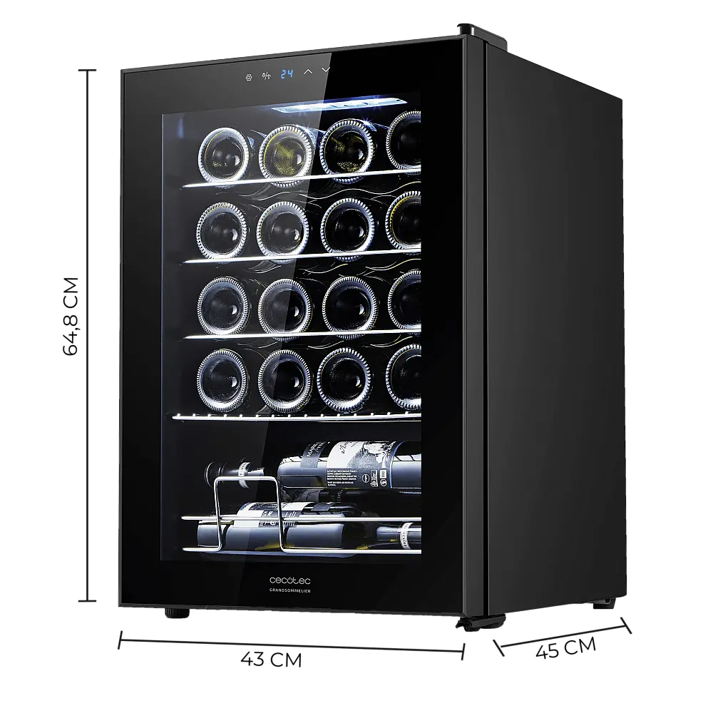 CECOTEC  Συντηρητής Κρασιών Bolero GrandSommelier 2050 με Συμπιεστή, Χωρητικότητα 20 Φιαλών, Ρυθμιζόμενη Θερμοκρασία 5-18ºC και Οθόνη Αφής Ελέγχου  CEC-00122