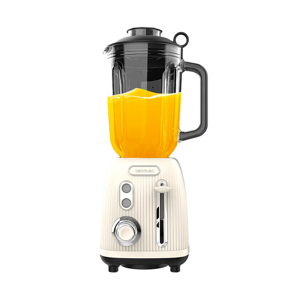 CECOTEC  Μπλέντερ Retro Power Black Titanium RetroBeige με Ισχύ 1200W, Μαχαίρι 4 Λεπίδων με Επίστρωση Μαύρου Τιτανίου και Κανάτα 1,5L  CEC-03885