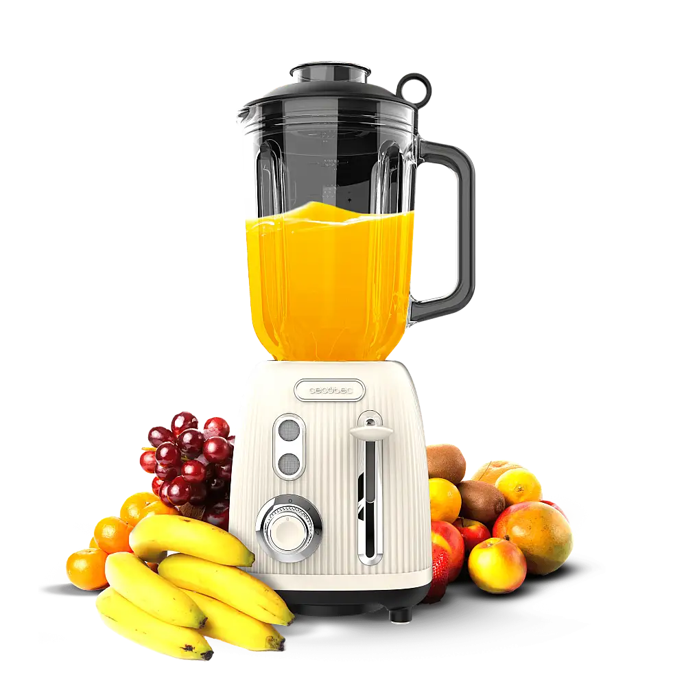 CECOTEC  Μπλέντερ Retro Power Black Titanium RetroBeige με Ισχύ 1200W, Μαχαίρι 4 Λεπίδων με Επίστρωση Μαύρου Τιτανίου και Κανάτα 1,5L  CEC-03885
