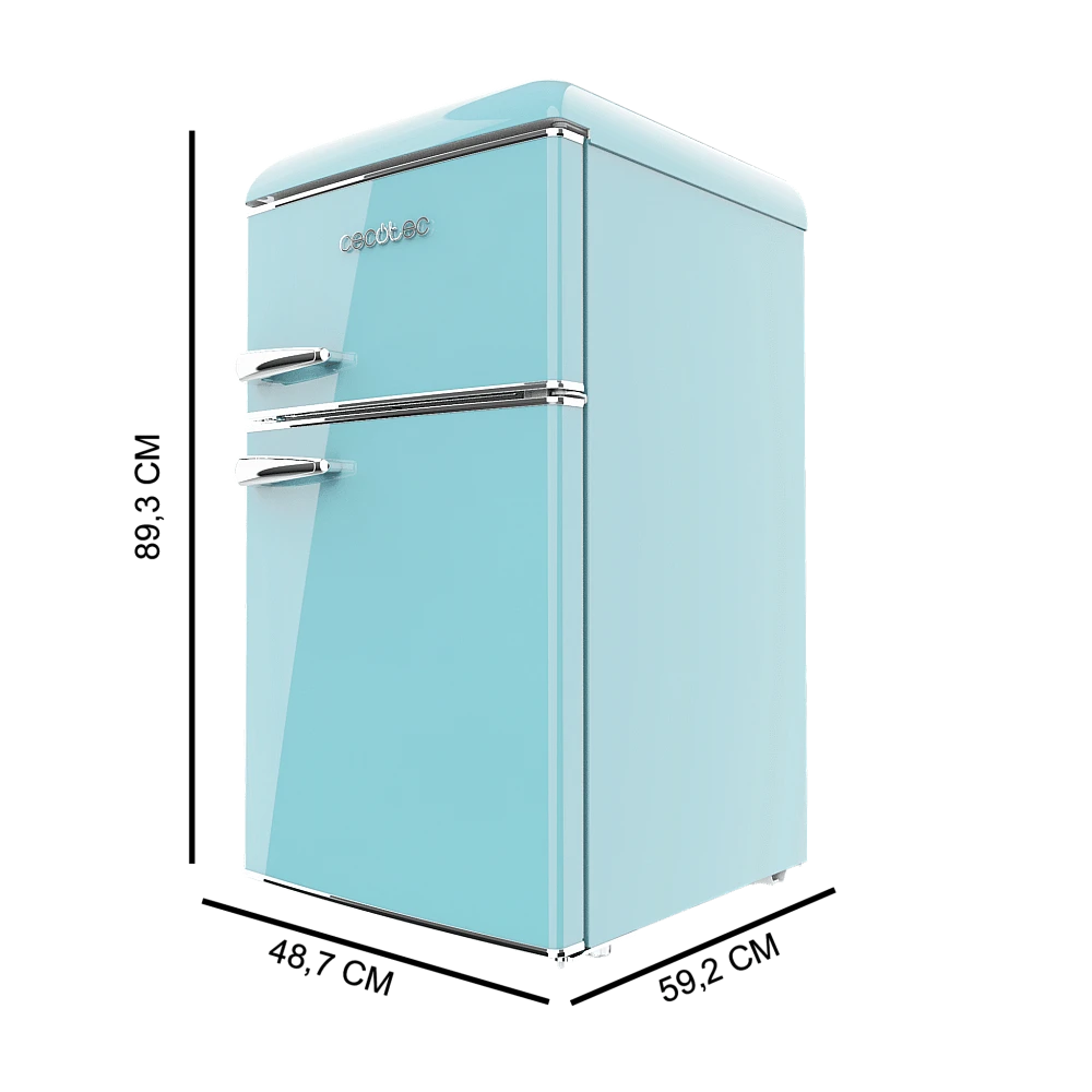 CECOTEC  Μίνι Ρετρό Ψυγείο Bolero CoolMarket 2D Origin 86L Μπλε, Διπλής Πόρτας, 89,3x48,7cm, Ενεργειακή Κλάση E, LED Φωτισμός, Χρωμιωμένη Λαβή  CEC-01898