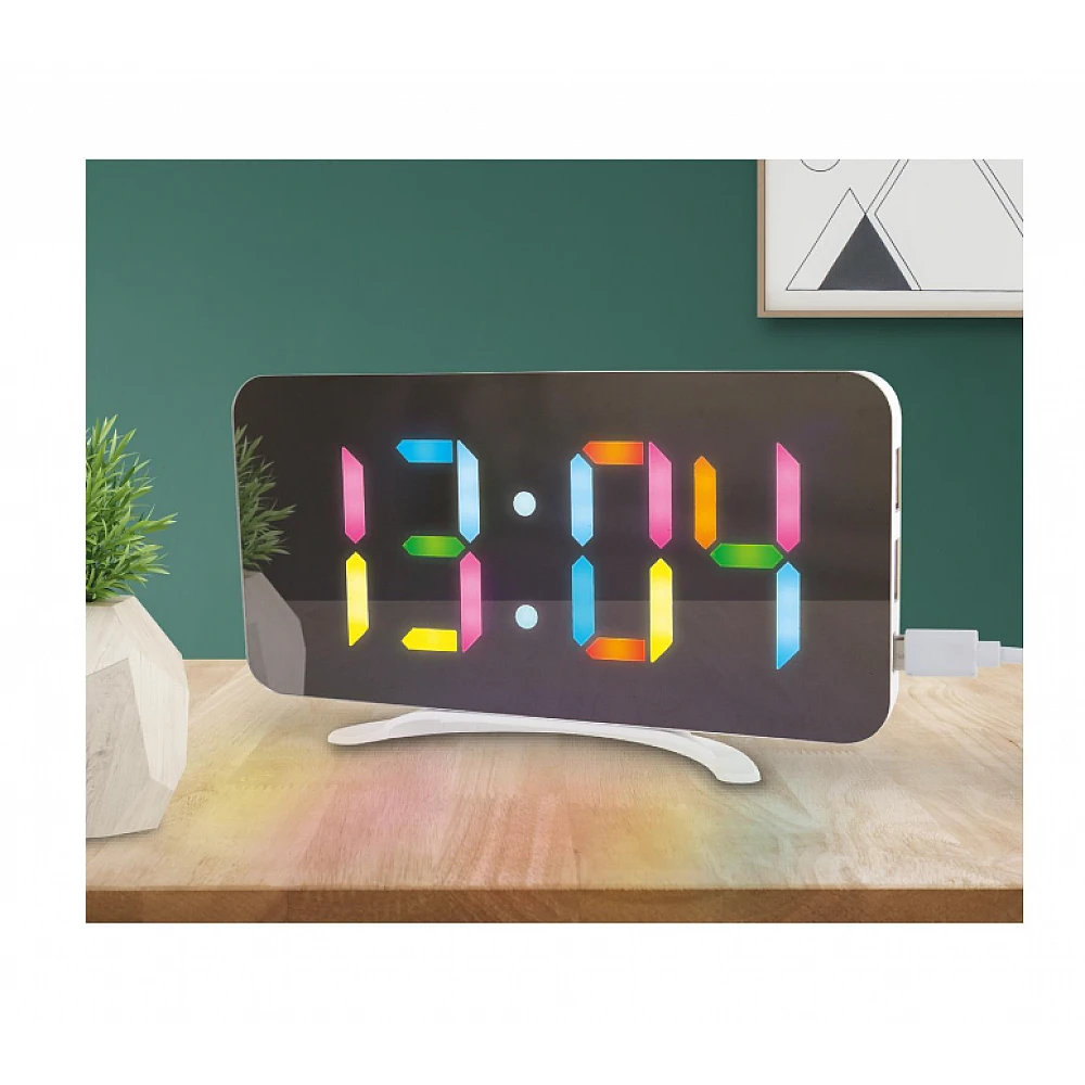 Ρολόι Ξυπνητήρι με Οθόνη LED  καθρέφτη RGB  15,8 x 1,3 x 7,8 cm HT0122 Be Mix
