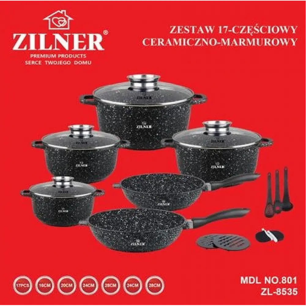Σετ Μαγειρικά Σκεύη  17 τεμάχια Μαύρο ZL-8535 ZILNER