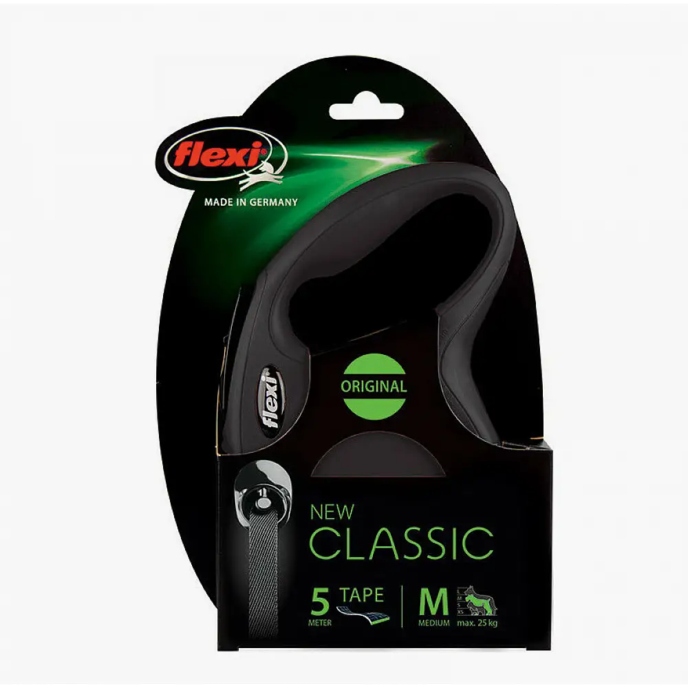 Πτυσσόμενο Λουρί/Οδηγός Σκύλου Flexi New Classic M  Ιμάντας 5m Έως 25kg Μαύρο 4000498032220 Flexi