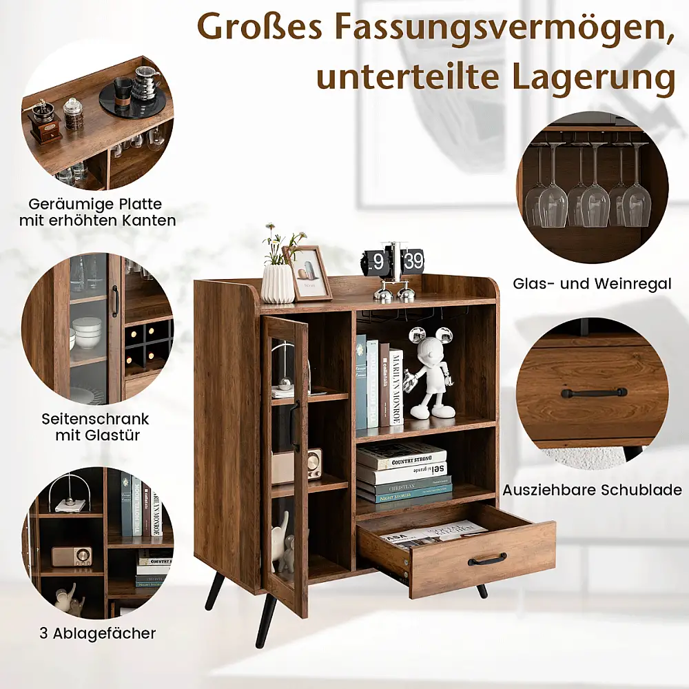 Costway Ξύλινη Κάβα Ποτών με Πόρτα & Συρτάρι 80 x 40 x 95 εκ. Φυσικό Χρώμα JV10509GR+