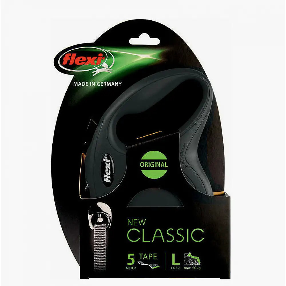 Πτυσσόμενο Λουρί/Οδηγός Σκύλου Flexi New Classic L 8m εως 50kg Μαύρο 4000498023020 Flexi