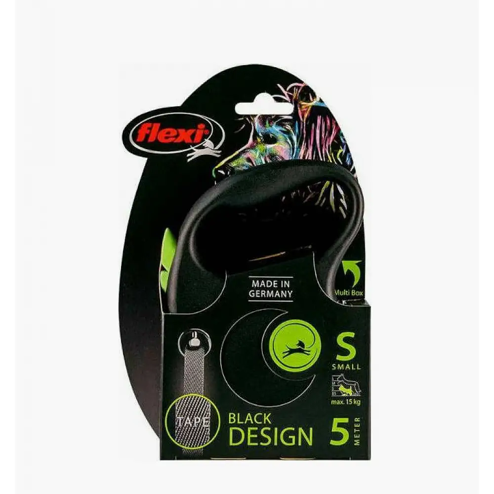 Πτυσσόμενο Λουρί/Οδηγός Σκύλου Ιμάντας Black Design S Tape 5m εως 15kg Πράσινο 4000498033920 Flexi