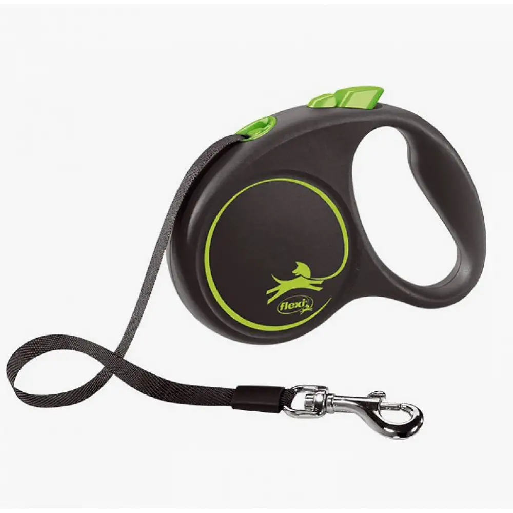 Πτυσσόμενο Λουρί/Οδηγός Σκύλου Ιμάντας Black Design S Tape 5m εως 15kg Πράσινο 4000498033920 Flexi