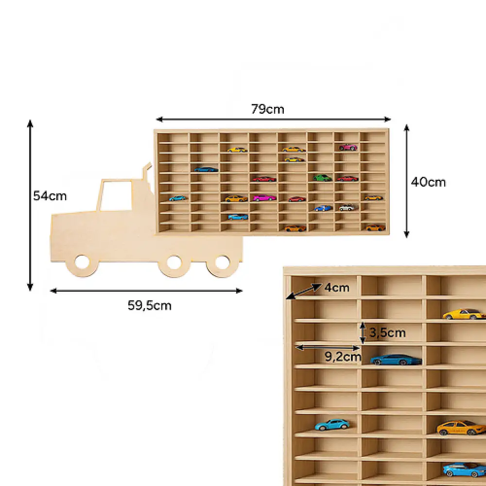 Ξύλινο Ράφι για Αυτοκινητάκια σε σχήμα Φορτηγό 80 Θέσεων 40 x 79 cm 26582 Kruzzel