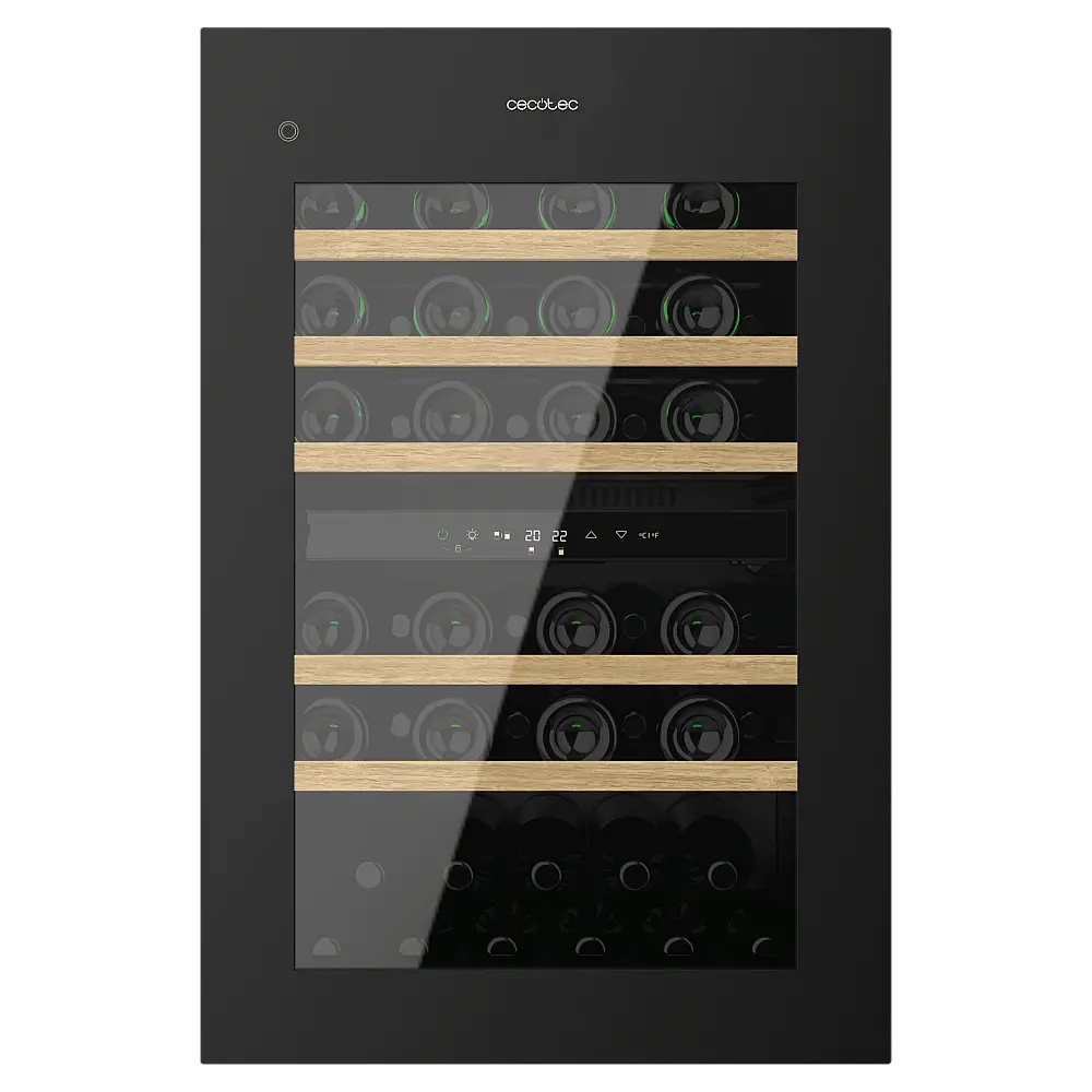 Cecotec Συντηρητής Κρασιών Bolero GrandSommelier Duo 57000 Touch Black με Διπλή Ζώνη, Συμπιεστή, Χωρητικότητα 57 Φιάλες, 5 Ξύλινα Ράφια, LED Φωτισμό και Αθόρυβη Λειτουργία