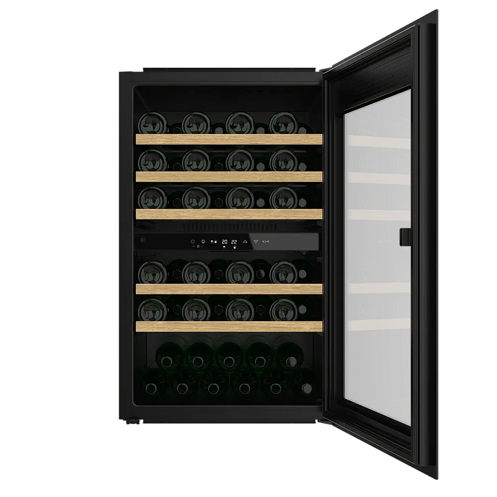 Cecotec Συντηρητής Κρασιών Bolero GrandSommelier Duo 57000 Touch Black με Διπλή Ζώνη, Συμπιεστή, Χωρητικότητα 57 Φιάλες, 5 Ξύλινα Ράφια, LED Φωτισμό και Αθόρυβη Λειτουργία