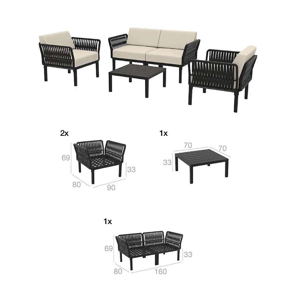 PORTOFINO LOUNGE SET 2ΘΕΣ.TAUPE/ΜΑΞ. BEIGE(2ΘΕΣ.+2ΠΟΛ.+ΤΡΑΠ 33εκ.)
