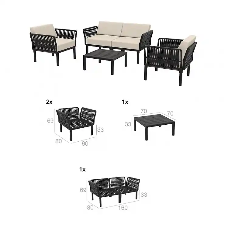 PORTOFINO LOUNGE SET 2ΘΕΣ.TAUPE/ΜΑΞ. BEIGE(2ΘΕΣ.+2ΠΟΛ.+ΤΡΑΠ 33εκ.)