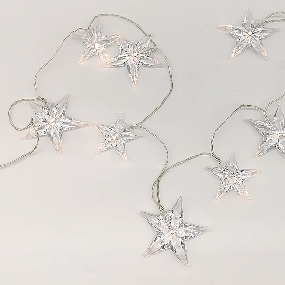 PLASTIC BIG&MEDIUM STARS, 10 LED ΛΑΜΠ. ΣΕΙΡΑ ΜΠΑΤ. (3xAA), WW,IP20, 135+30cm, ΔΙΑΦΑΝΟ ΚΑΛΩΔΙΟ .