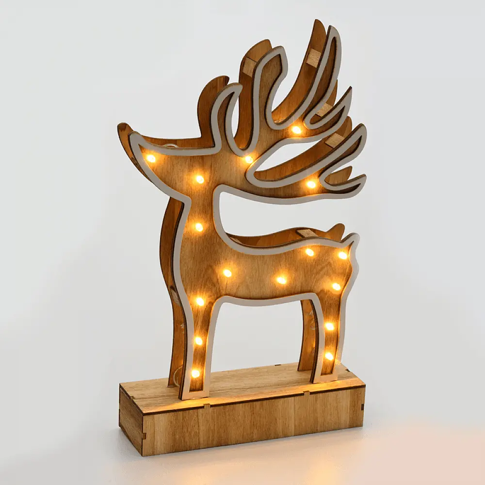 WOODEN REINDEER  DECOR LIGHTS ΤΑΡΑΝΔΟΣ 16 LED ΛΑΜΠΑΚΙΑ ΜΠΑΤΑΡΙΕΣ(2xAAA) ΘΕΡΜΟ ΛΕΥΚΟ IP20 19x33x6cm